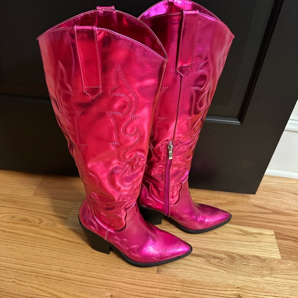 Women's Hot Pink Metallic Cowboy Boots